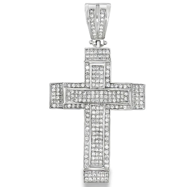 Layered Cross CZ Iced Out Pendant