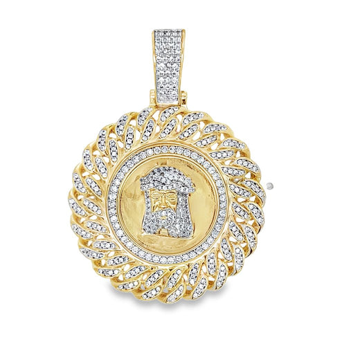 Cuban Gold Jesus Piece Medallion CZ Iced Out Pendant