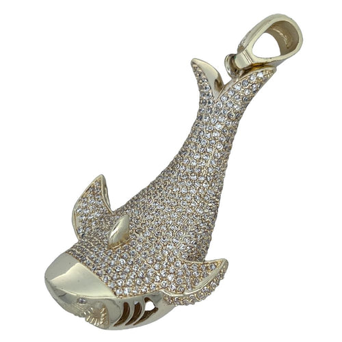 Gold 3D Shark CZ Iced Out Pendant