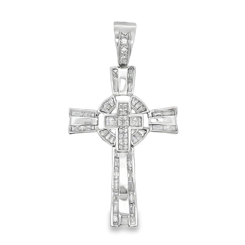 Baguette Polished Cross CZ Iced Out Pendant HipHopBling