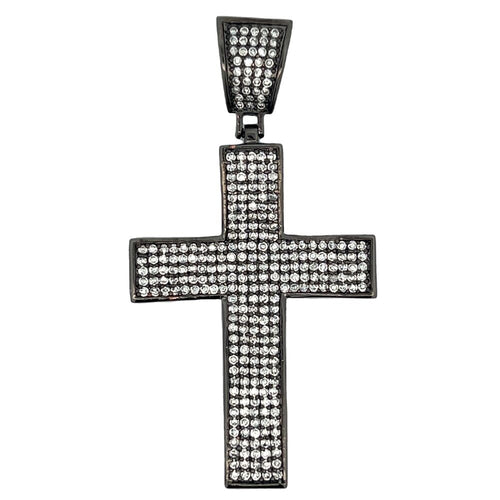 Black 5 Row Cross CZ Iced Out Pendant HipHopBling