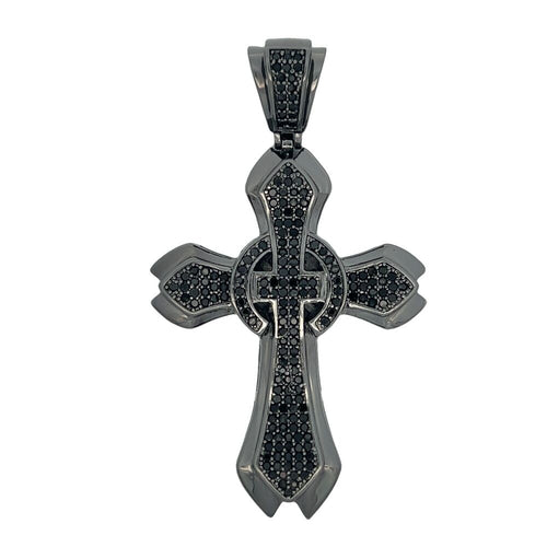 Black Fancy Cross CZ Iced Out Pendant HipHopBling