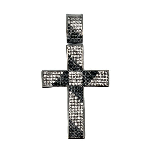 Black Spiral Cross Black & White CZ Iced Out Pendant HipHopBling