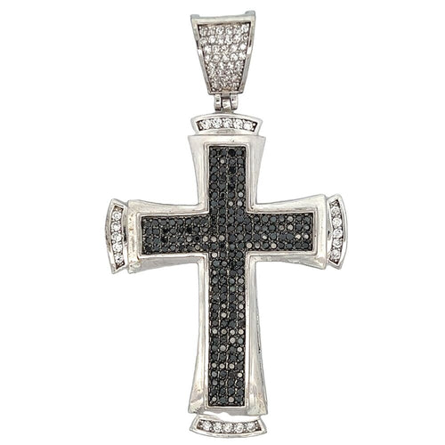 Black & White CZ Iced Out Cross Pendant HipHopBling