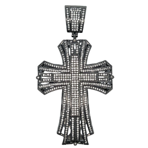 Black XL Multi Row Cross CZ Iced Out Pendant HipHopBling