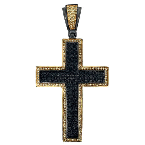 Black & Yellow Block Cross CZ Iced Out Pendant HipHopBling