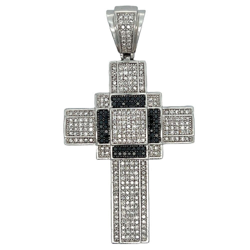 Blocky Cross Black & White CZ Iced Out Pendant HipHopBling