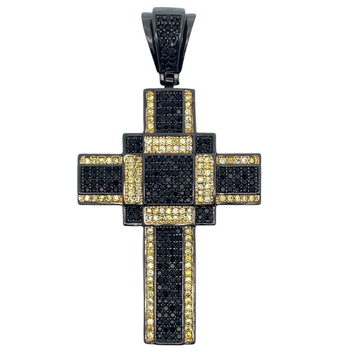 Blocky Cross Black & Yellow CZ Iced Out Pendant HipHopBling