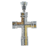 Chunky Black & Yellow White CZ Cross Iced Out Pendant HipHopBling