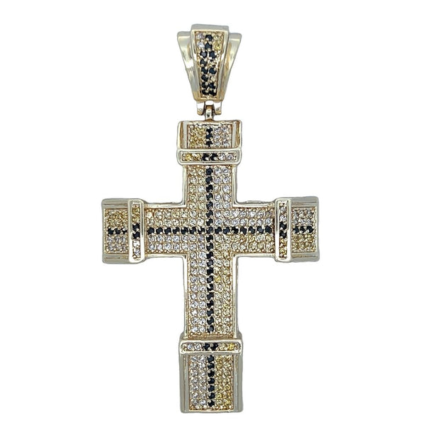 Chunky Gold Black & Yellow White CZ Cross Iced Out Pendant HipHopBling