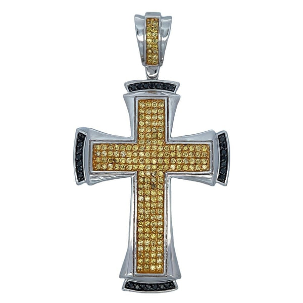 Clean Black & Yellow Cross CZ Iced Out Pendant HipHopBling