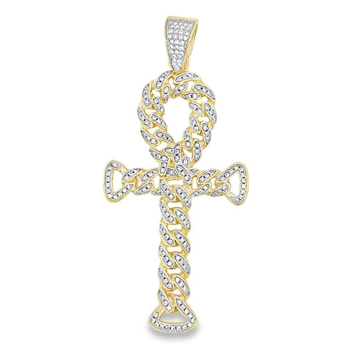 Cuban Ankh Tennis Cross Gold CZ Iced Out Pendant HipHopBling