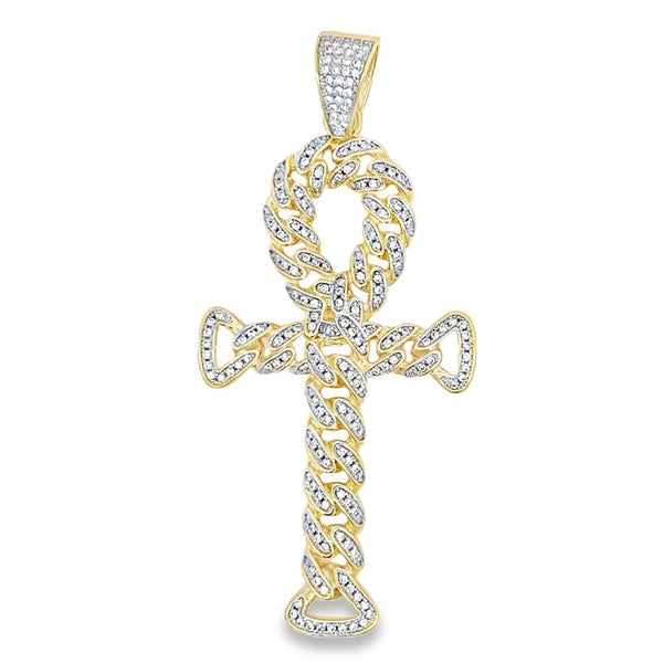 Cuban Ankh Tennis Cross Gold CZ Iced Out Pendant HipHopBling