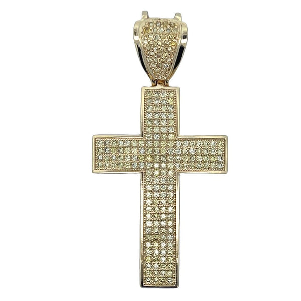 Gold 6 Row Canary CZ Cross Iced Out Pendant HipHopBling