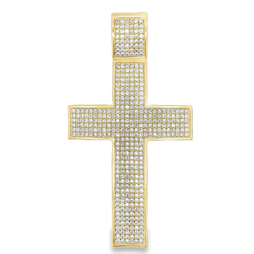 Gold 6 Row Cross CZ Iced Out Pendant HipHopBling