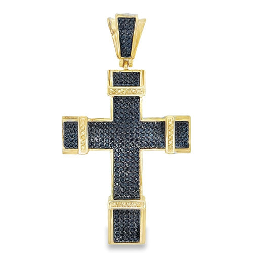 Gold Chunky Black & Yellow CZ Cross Iced Out Pendant HipHopBling