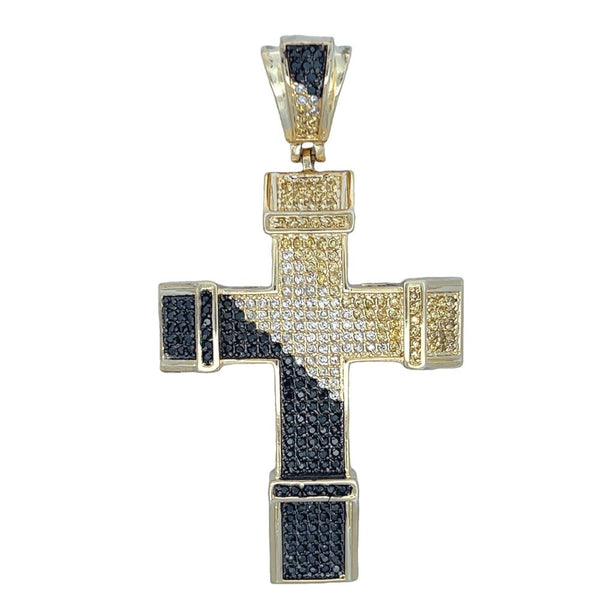 Gold Chunky Diagonal Black & Yellow CZ Cross Iced Out Pendant HipHopBling