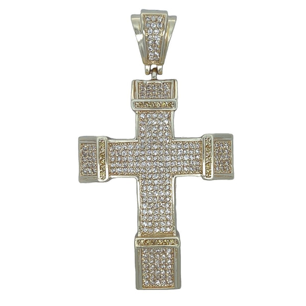 Gold Chunky Yellow White CZ Cross Iced Out Pendant HipHopBling