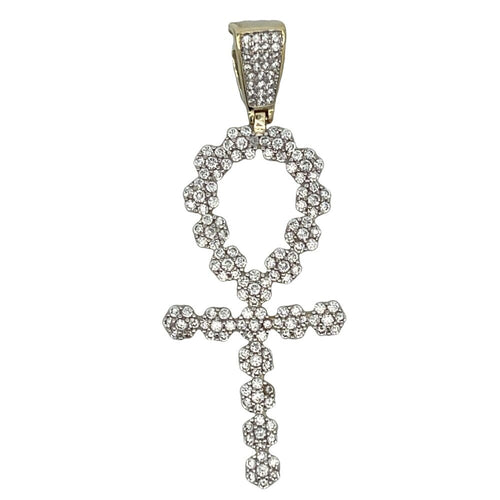 Gold Cluster Ankh Cross CZ Iced Out Pendant HipHopBling