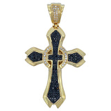 Gold Fancy Cross Black CZ Iced Out Pendant HipHopBling