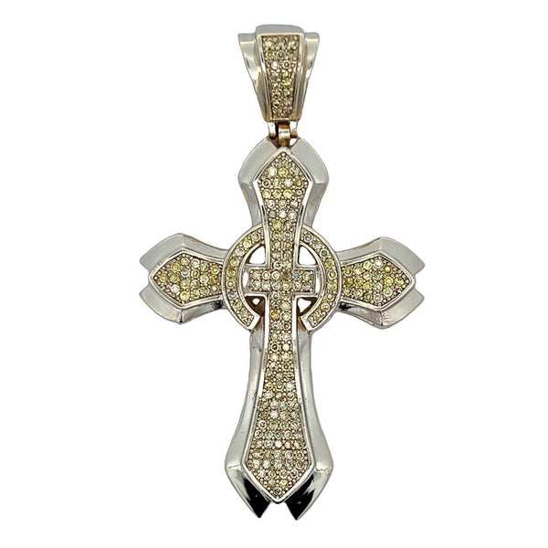 Gold Fancy Cross Canary Yellow CZ Iced Out Pendant HipHopBling