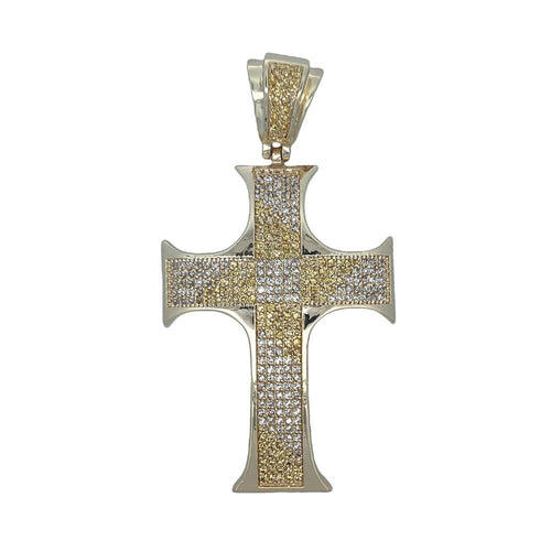 Gold Pointy Edges Yellow White CZ Cross Iced Out Pendant HipHopBling