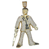 Gold Suit Guy with Gun Black & White CZ Iced Out Pendant HipHopBling