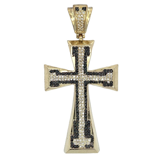 Gold Tapered Cross Black & White CZ Iced Out Pendant HipHopBling