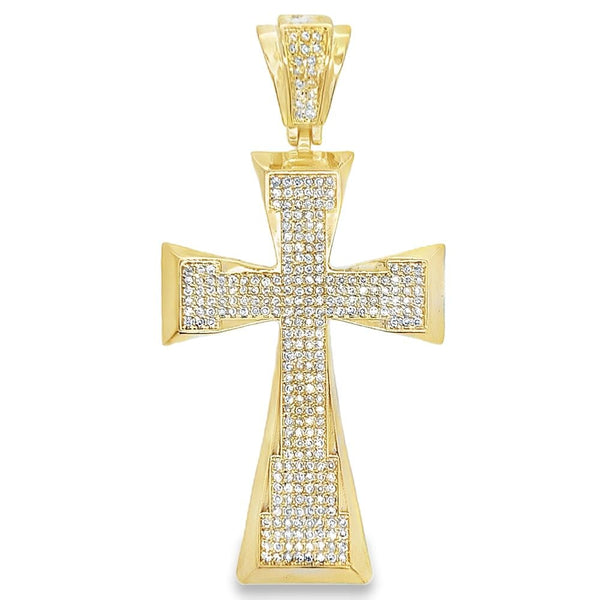 Gold Tapered Cross CZ Iced Out Pendant HipHopBling