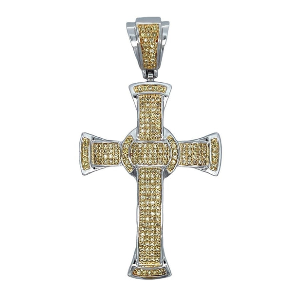 Intricate Cross Canary Yellow CZ Iced Out Pendant HipHopBling