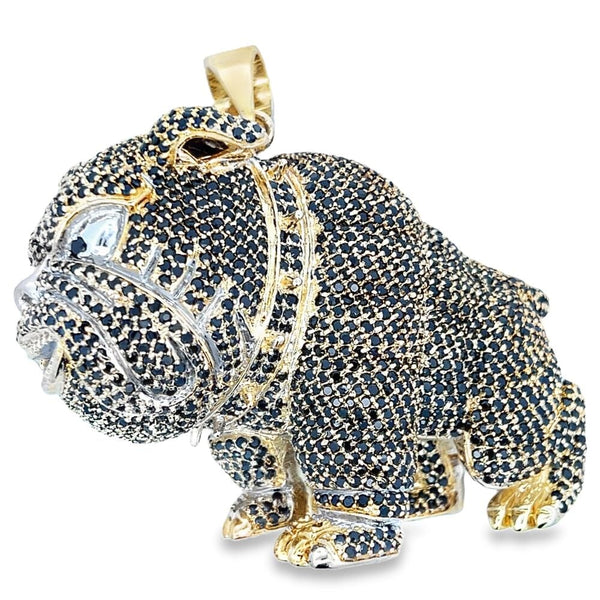 Large Bulldog Gold Black CZ Iced Out Pendant HipHopBling