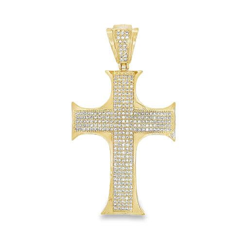 Large Gold Pointy Edges CZ Cross Iced Out Pendant HipHopBling