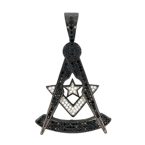 Masonic Star Black CZ Iced Out Pendant HipHopBling