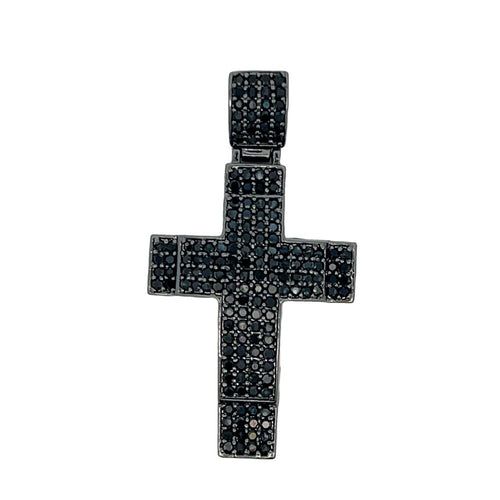 Mini Black on Black 4 Row Cross CZ Iced Out Pendant HipHopBling