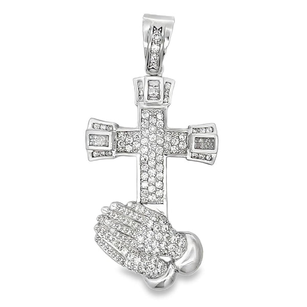 Prayer Hands & Cross CZ Iced Out Pendant HipHopBling