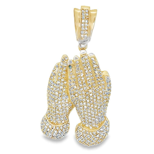 Prayer Hands Gold CZ Iced Out Pendant HipHopBling