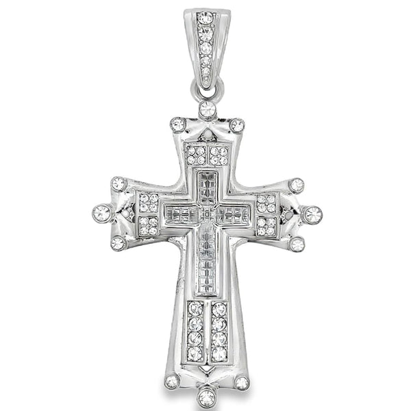 Princess Cut Ice Tip Cross CZ Iced Out Pendant HipHopBling