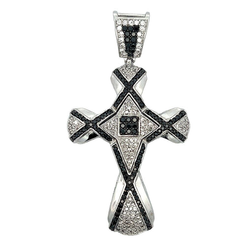 Ribbon Cross Black & White CZ Iced Out Pendant HipHopBling