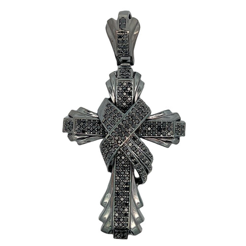 Ribbon X Cross Black on Black CZ Iced Out Pendant HipHopBling