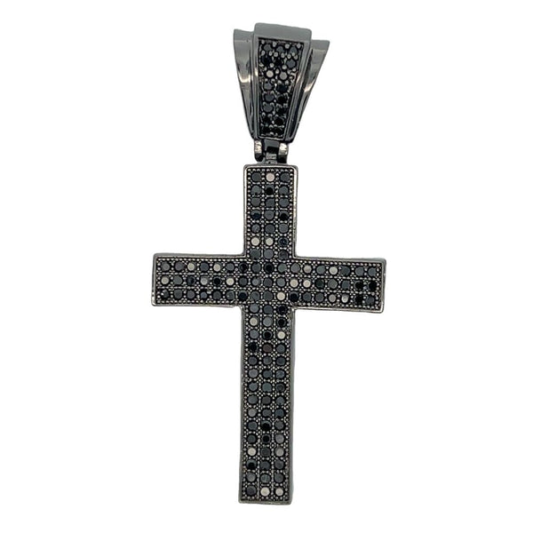 Small Triple Row Black Cross CZ Iced Out Pendant HipHopBling