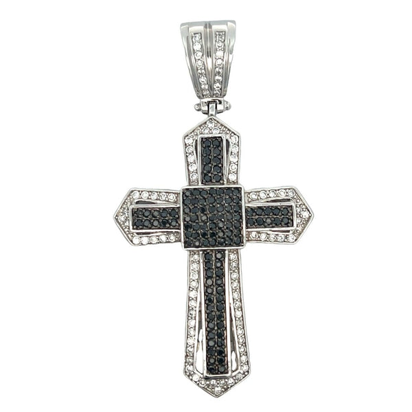 Thick Pointed Cross Black & White CZ Iced Out Pendant HipHopBling