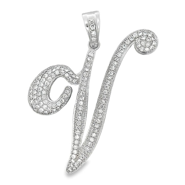 V Cursive CZ Iced Out Pendant HipHopBling