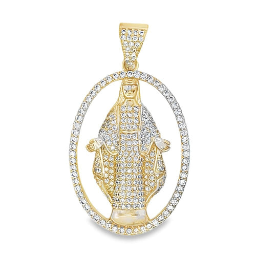 Virgin Mary Gold CZ Iced Out Pendant HipHopBling