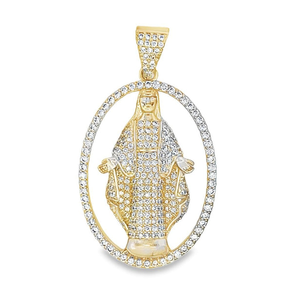 Virgin Mary Gold CZ Iced Out Pendant HipHopBling