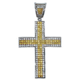 White & Yellow Stripe CZ Cross Iced Out Pendant HipHopBling