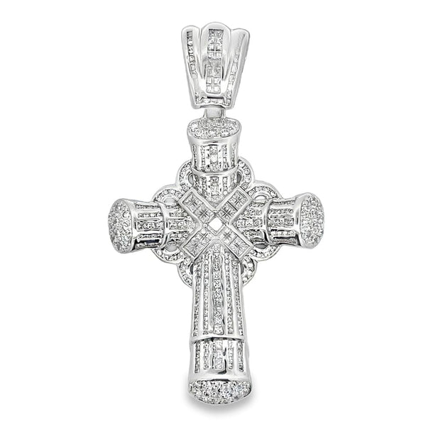 XL X Ribbon Cross CZ Iced Out Pendant HipHopBling