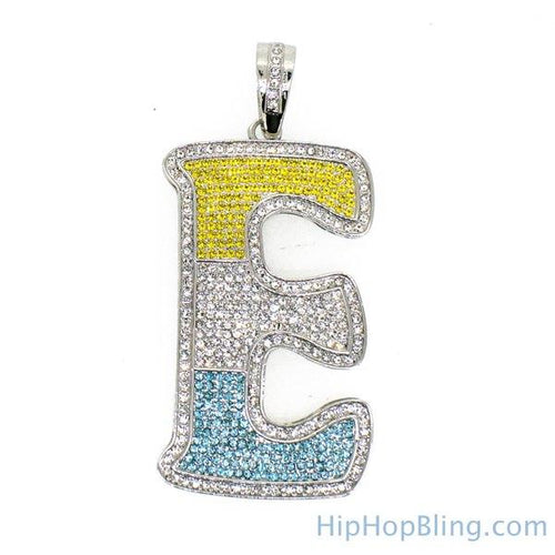 E Color Graffiti Initial Iced Out Pendant