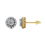 Gold Flower Iced Out CZ Earrings