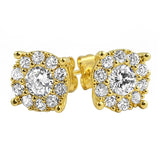 Solitaire Cluster Gold CZ Bling Bling Earrings