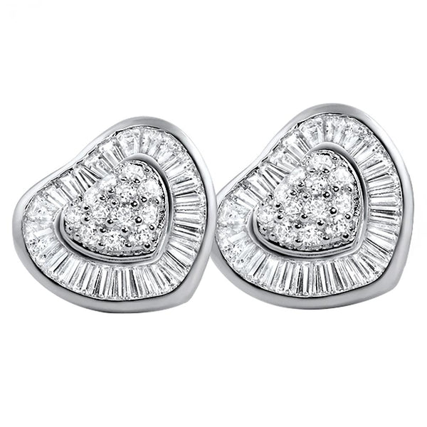 Ladies Jumbo Heart Baguette CZ Bling Bling Earrings